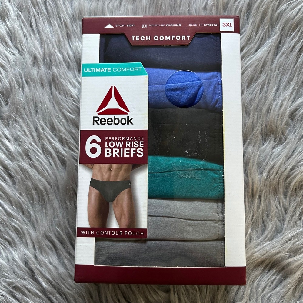 Reebok Low Rise Briefs Mens Size 3XL Underwear 6 Pack Comfort Moisture Wicking